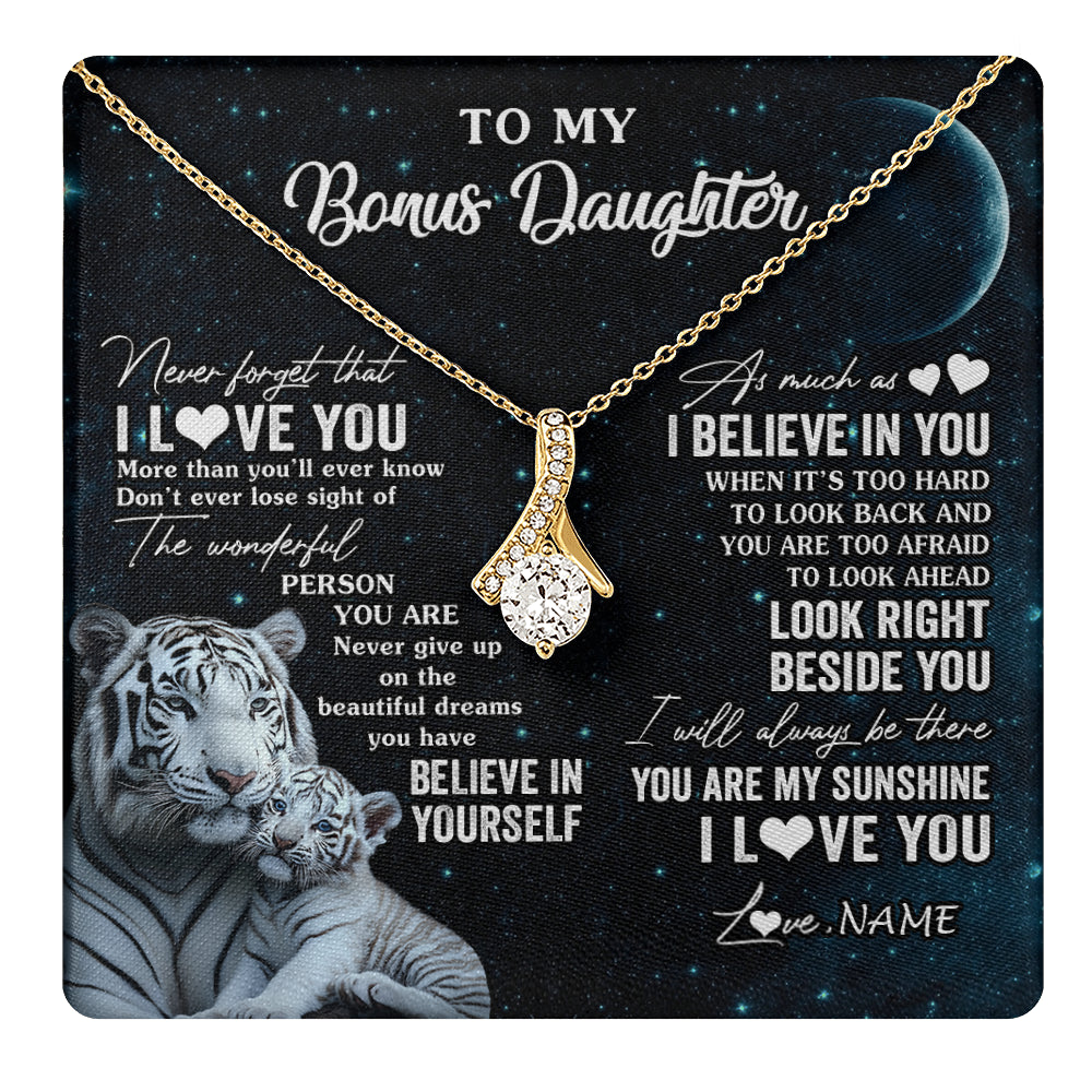 Alluring Beauty Necklace 18K Yellow Gold Finish | 1 | Personalized To My Bonus Daughter Necklace From Stepmom Never Forget I Love You White Tiger Stepdaughter Birthday Christmas Customized Gift Box Message Card | teecentury