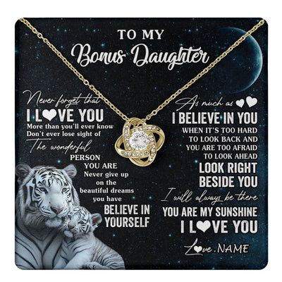 Love Knot Necklace 18K Yellow Gold Finish | 1 | Personalized To My Bonus Daughter Necklace From Stepmom Never Forget I Love You White Tiger Stepdaughter Birthday Christmas Customized Gift Box Message Card | teecentury