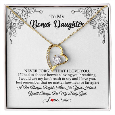 Forever Love Necklace 18K Yellow Gold Finish | 1 | Personalized To My Bonus Daughter Necklace From Stepmom Never Forget That I Love You Step Daughter Birthday Christmas Customized Gift Box Message Card | teecentury