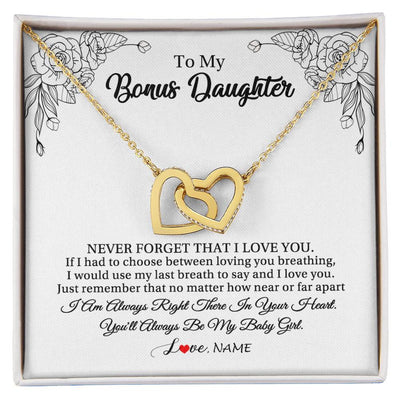 Interlocking Hearts Necklace 18K Yellow Gold Finish | 1 | Personalized To My Bonus Daughter Necklace From Stepmom Never Forget That I Love You Step Daughter Birthday Christmas Customized Gift Box Message Card | teecentury