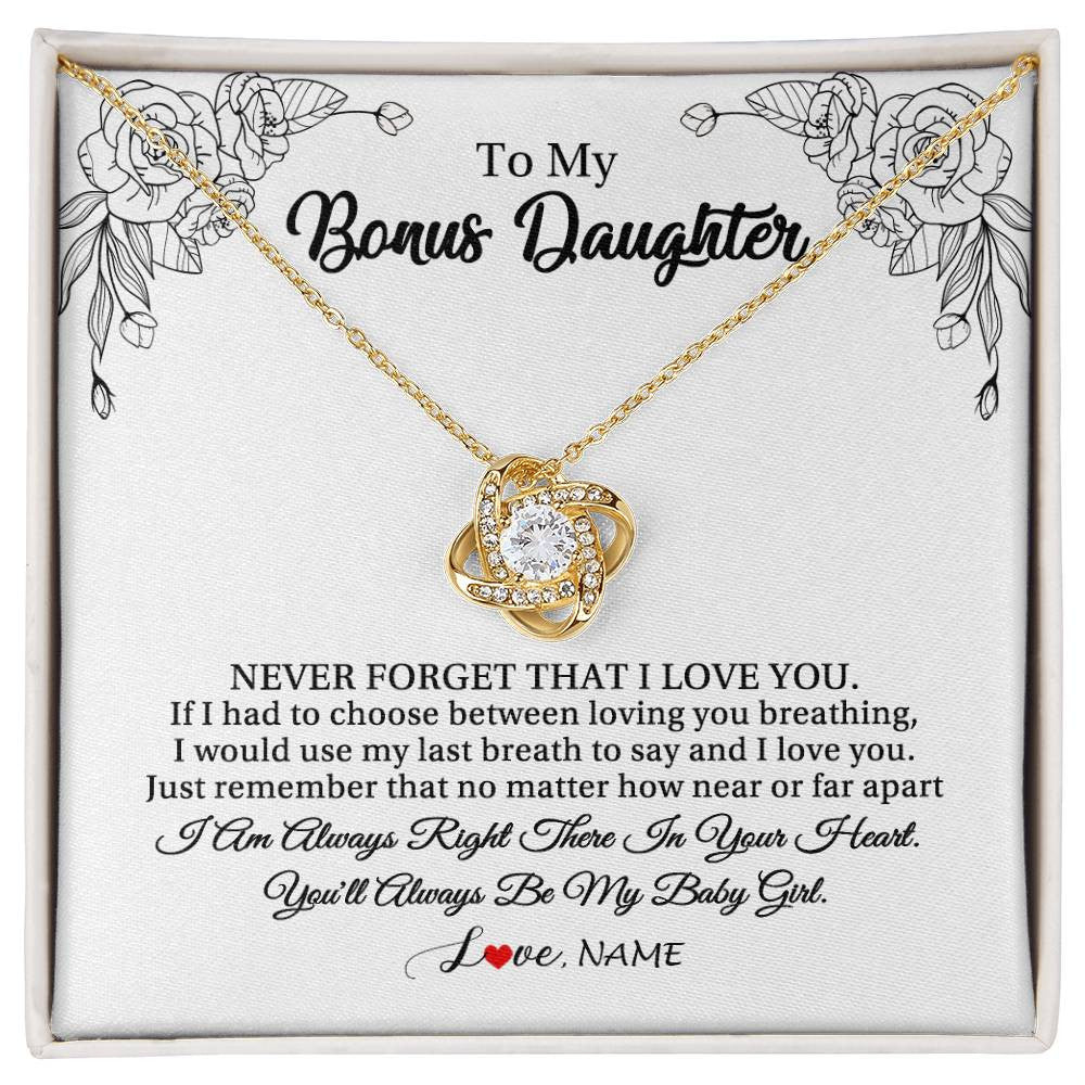 Love Knot Necklace 18K Yellow Gold Finish | 1 | Personalized To My Bonus Daughter Necklace From Stepmom Never Forget That I Love You Step Daughter Birthday Christmas Customized Gift Box Message Card | teecentury