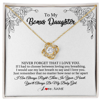 Love Knot Necklace 18K Yellow Gold Finish | 1 | Personalized To My Bonus Daughter Necklace From Stepmom Never Forget That I Love You Step Daughter Birthday Christmas Customized Gift Box Message Card | teecentury