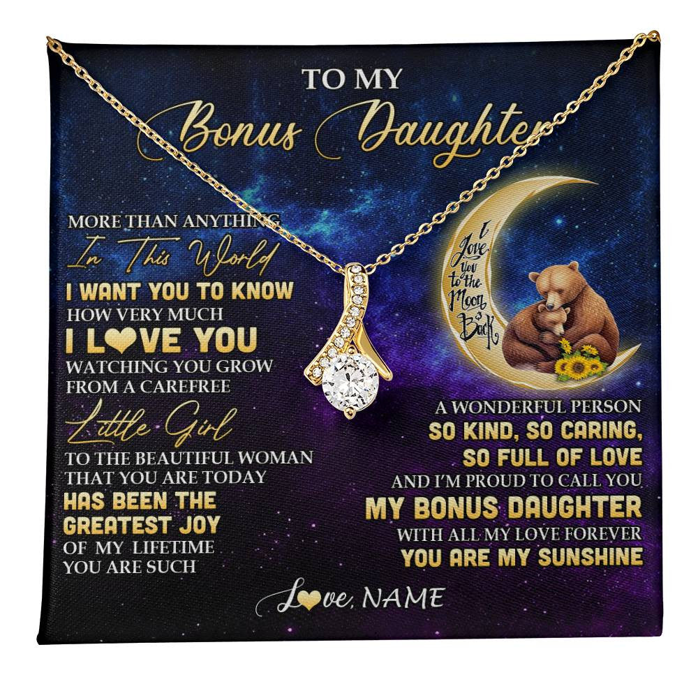 Alluring Beauty Necklace 18K Yellow Gold Finish | 1 | Personalized To My Bonus Daughter Necklace From Stepmom Positive Energy Encourage Brave Little Bear Birthday Gifts Christmas Customized Gift Box Message Card | teecentury