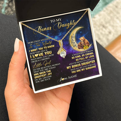 Alluring Beauty Necklace 18K Yellow Gold Finish | 2 | Personalized To My Bonus Daughter Necklace From Stepmom Positive Energy Encourage Brave Little Bear Birthday Gifts Christmas Customized Gift Box Message Card | teecentury