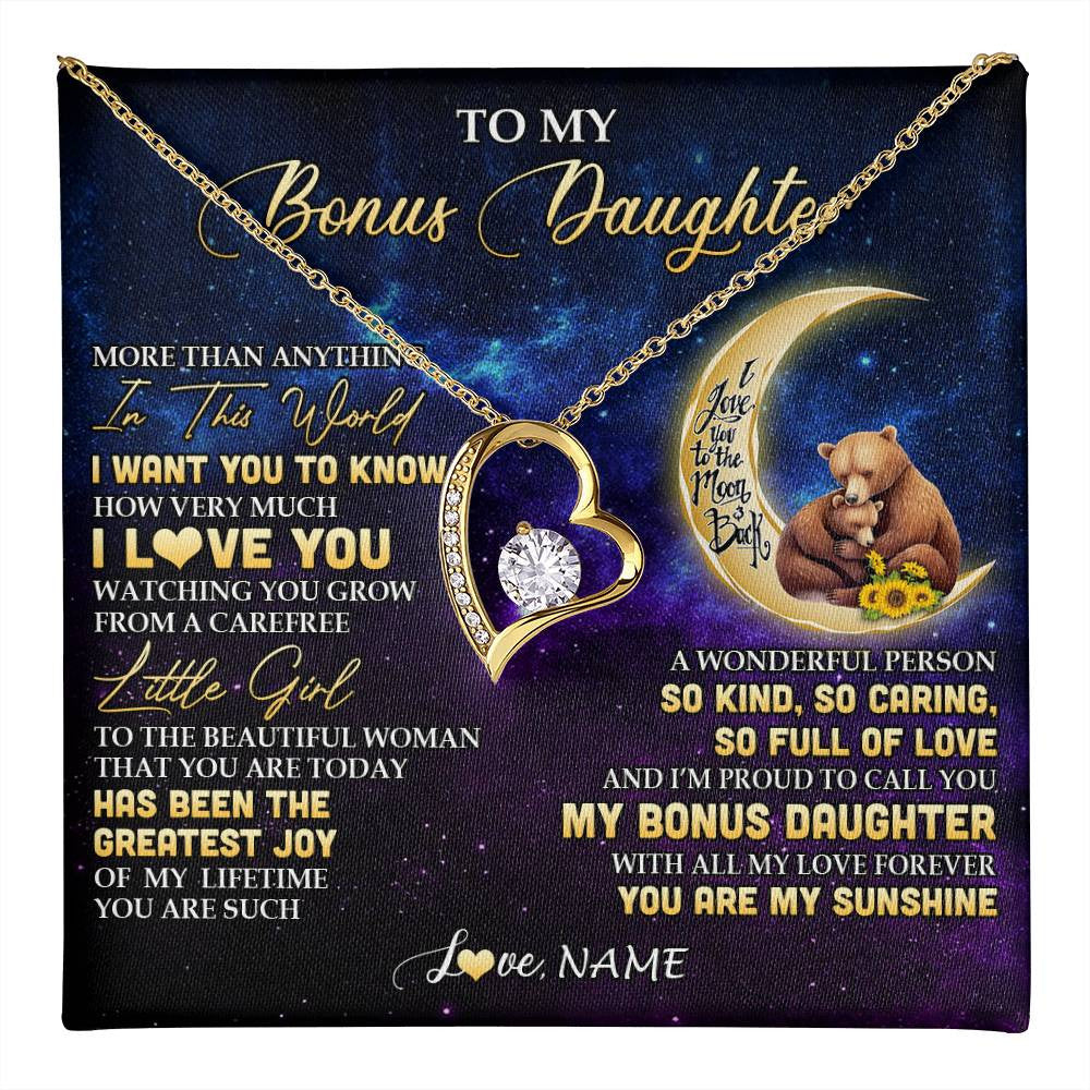 Forever Love Necklace 18K Yellow Gold Finish | 1 | Personalized To My Bonus Daughter Necklace From Stepmom Positive Energy Encourage Brave Little Bear Birthday Gifts Christmas Customized Gift Box Message Card | teecentury