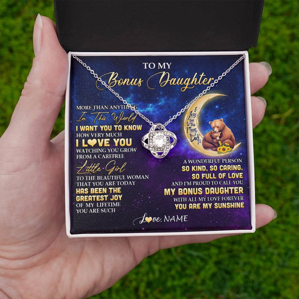 Love Knot Necklace 14K White Gold Finish | 2 | Personalized To My Bonus Daughter Necklace From Stepmom Positive Energy Encourage Brave Little Bear Birthday Gifts Christmas Customized Gift Box Message Card | teecentury