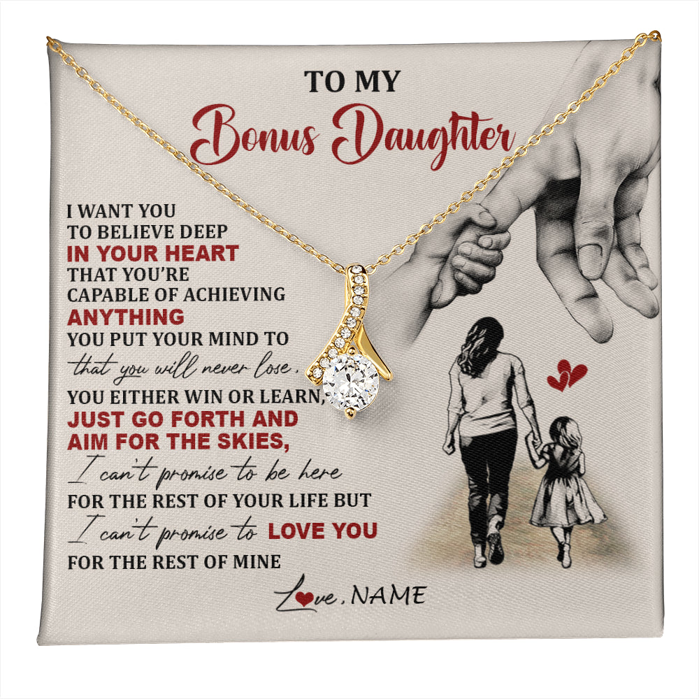 Alluring Beauty Necklace 18K Yellow Gold Finish | 1 | Personalized To My Bonus Daughter Necklace From Stepmom Promise To Love You Stepddaughter Birthday Valentines Day Christmas Customized Gift Box Message Card | teecentury