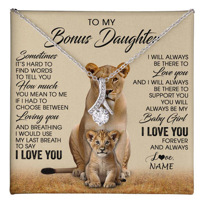 Alluring Beauty Necklace 14K White Gold Finish | 1 | Personalized To My Bonus Daughter Necklace From Stepmom Sometimes It's Hard Lion Stepdaughter Gift Birthday Jewelry Christmas Customized Gift Box Message Card | teecentury