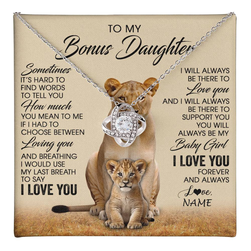 Love Knot Necklace 14K White Gold Finish | 1 | Personalized To My Bonus Daughter Necklace From Stepmom Sometimes It's Hard Lion Stepdaughter Gift Birthday Jewelry Christmas Customized Gift Box Message Card | teecentury