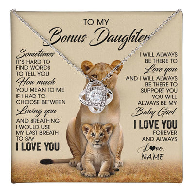 Love Knot Necklace 14K White Gold Finish | 1 | Personalized To My Bonus Daughter Necklace From Stepmom Sometimes It's Hard Lion Stepdaughter Gift Birthday Jewelry Christmas Customized Gift Box Message Card | teecentury