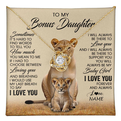 Love Knot Necklace 18K Yellow Gold Finish | 1 | Personalized To My Bonus Daughter Necklace From Stepmom Sometimes It's Hard Lion Stepdaughter Gift Birthday Jewelry Christmas Customized Gift Box Message Card | teecentury