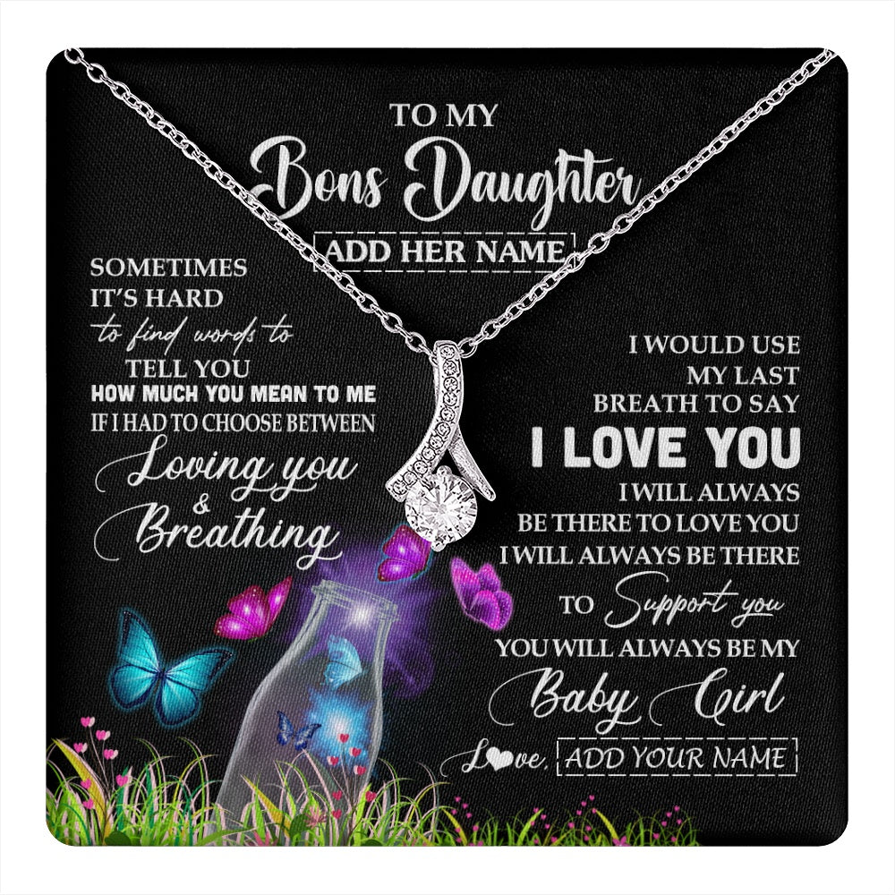 Alluring Beauty Necklace 14K White Gold Finish | 1 | Personalized To My Bonus Daughter Necklace From Stepmom Stepdad Butterfly Sometimes Say I Love You Stepdaughter Birthday Christmas Gift Box Message Card | teecentury.myshopify