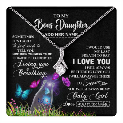 Alluring Beauty Necklace 14K White Gold Finish | 1 | Personalized To My Bonus Daughter Necklace From Stepmom Stepdad Butterfly Sometimes Say I Love You Stepdaughter Birthday Christmas Gift Box Message Card | teecentury.myshopify