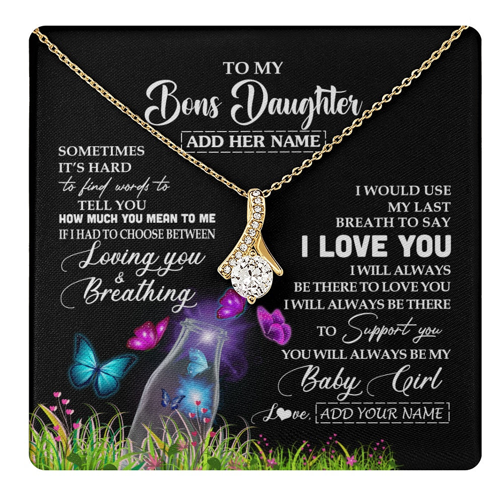 Alluring Beauty Necklace 18K Yellow Gold Finish | 1 | Personalized To My Bonus Daughter Necklace From Stepmom Stepdad Butterfly Sometimes Say I Love You Stepdaughter Birthday Christmas Gift Box Message Card | teecentury.myshopify