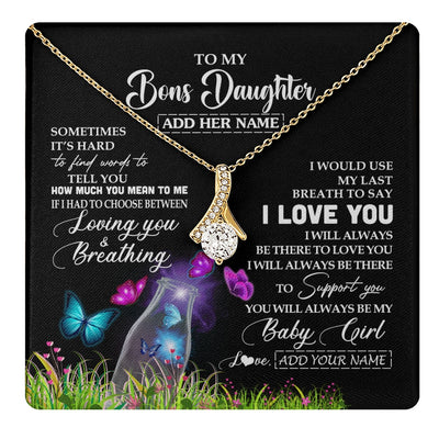 Alluring Beauty Necklace 18K Yellow Gold Finish | 1 | Personalized To My Bonus Daughter Necklace From Stepmom Stepdad Butterfly Sometimes Say I Love You Stepdaughter Birthday Christmas Gift Box Message Card | teecentury.myshopify