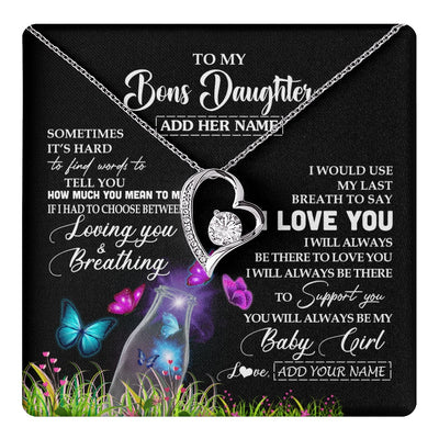 Forever Love Necklace 14K White Gold Finish | 1 | Personalized To My Bonus Daughter Necklace From Stepmom Stepdad Butterfly Sometimes Say I Love You Stepdaughter Birthday Christmas Gift Box Message Card | teecentury.myshopify