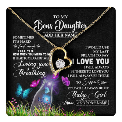 Forever Love Necklace 18K Yellow Gold Finish | 1 | Personalized To My Bonus Daughter Necklace From Stepmom Stepdad Butterfly Sometimes Say I Love You Stepdaughter Birthday Christmas Gift Box Message Card | teecentury.myshopify