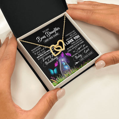 Interlocking Hearts Necklace 18K Yellow Gold Finish | 2 | Personalized To My Bonus Daughter Necklace From Stepmom Stepdad Butterfly Sometimes Say I Love You Stepdaughter Birthday Christmas Gift Box Message Card | teecentury.myshopify