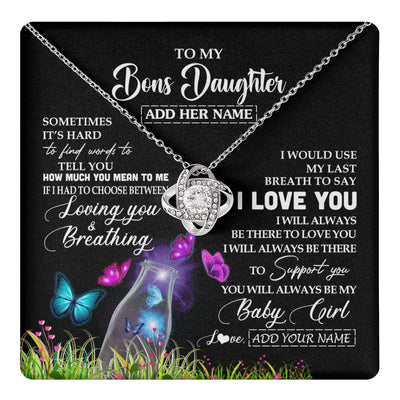 Love Knot Necklace 14K White Gold Finish | 1 | Personalized To My Bonus Daughter Necklace From Stepmom Stepdad Butterfly Sometimes Say I Love You Stepdaughter Birthday Christmas Gift Box Message Card | teecentury.myshopify