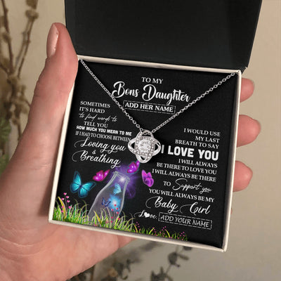 Love Knot Necklace 14K White Gold Finish | 2 | Personalized To My Bonus Daughter Necklace From Stepmom Stepdad Butterfly Sometimes Say I Love You Stepdaughter Birthday Christmas Gift Box Message Card | teecentury.myshopify