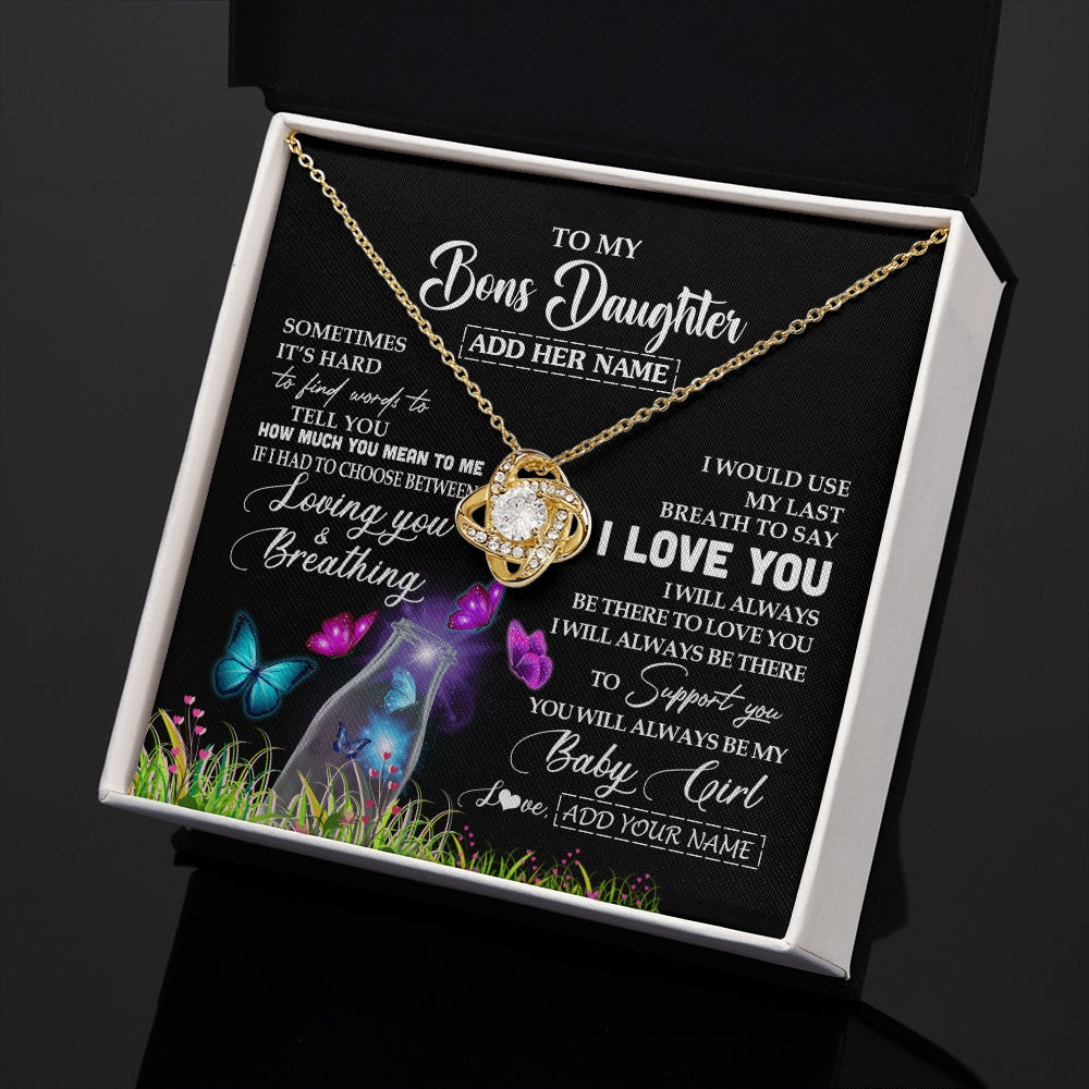 Love Knot Necklace 18K Yellow Gold Finish | 2 | Personalized To My Bonus Daughter Necklace From Stepmom Stepdad Butterfly Sometimes Say I Love You Stepdaughter Birthday Christmas Gift Box Message Card | teecentury.myshopify