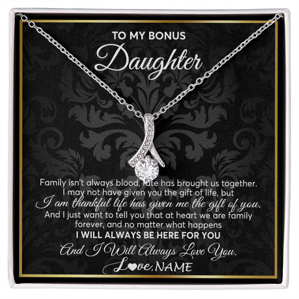 Alluring Beauty Necklace 14K White Gold Finish | Personalized To My Bonus Daughter Necklace From Stepmom Stepdad Father Family Forever Stepdaughter Birthday Christmas Jewelry Customized Gift Box Message Card | teecentury