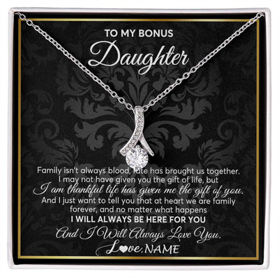 Alluring Beauty Necklace 14K White Gold Finish | Personalized To My Bonus Daughter Necklace From Stepmom Stepdad Father Family Forever Stepdaughter Birthday Christmas Jewelry Customized Gift Box Message Card | teecentury