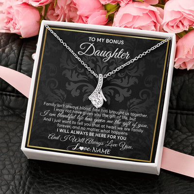 Alluring Beauty Necklace 14K White Gold Finish | Personalized To My Bonus Daughter Necklace From Stepmom Stepdad Father Family Forever Stepdaughter Birthday Christmas Jewelry Customized Gift Box Message Card | teecentury