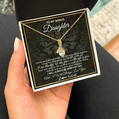 Alluring Beauty Necklace 18K Yellow Gold Finish | Personalized To My Bonus Daughter Necklace From Stepmom Stepdad Father Family Forever Stepdaughter Birthday Christmas Jewelry Customized Gift Box Message Card | teecentury