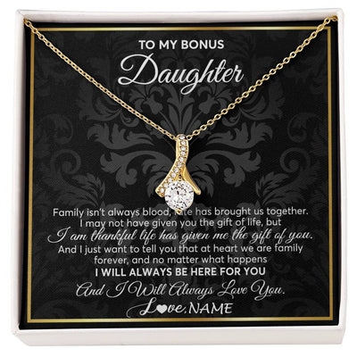 Alluring Beauty Necklace 18K Yellow Gold Finish | Personalized To My Bonus Daughter Necklace From Stepmom Stepdad Father Family Forever Stepdaughter Birthday Christmas Jewelry Customized Gift Box Message Card | teecentury