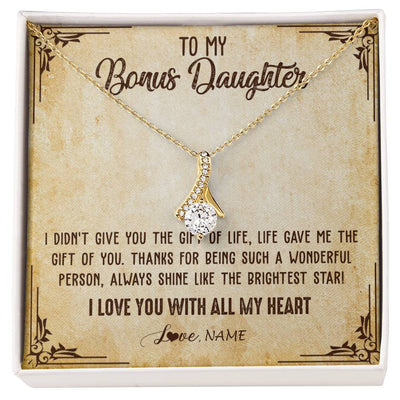 Alluring Beauty Necklace 18K Yellow Gold Finish | 1 | Personalized To My Bonus Daughter Necklace From Stepmom Stepdad I Love You With All My Heart Stepdaughter Birthday Christmas Customized Gift Box Message Card | teecentury
