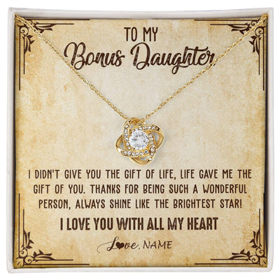 Love Knot Necklace 18K Yellow Gold Finish | 1 | Personalized To My Bonus Daughter Necklace From Stepmom Stepdad I Love You With All My Heart Stepdaughter Birthday Christmas Customized Gift Box Message Card | teecentury