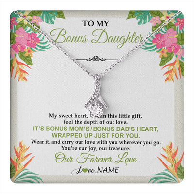 Alluring Beauty Necklace 14K White Gold Finish | 1 | Personalized To My Bonus Daughter Necklace From Stepmom Stepdad My Sweet Heart Birthday Gift For Stepddaughter Christmas Graduation Gift Box Message Card | teecentury