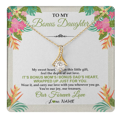 Alluring Beauty Necklace 18K Yellow Gold Finish | 1 | Personalized To My Bonus Daughter Necklace From Stepmom Stepdad My Sweet Heart Birthday Gift For Stepddaughter Christmas Graduation Gift Box Message Card | teecentury