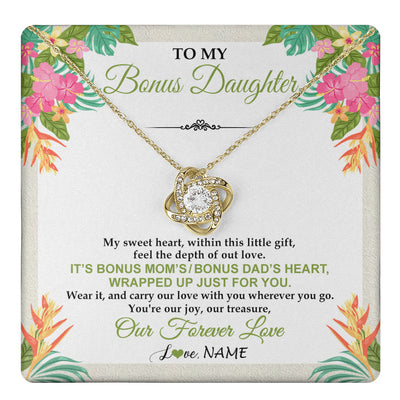 Love Knot Necklace 18K Yellow Gold Finish | 1 | Personalized To My Bonus Daughter Necklace From Stepmom Stepdad My Sweet Heart Birthday Gift For Stepddaughter Christmas Graduation Gift Box Message Card | teecentury