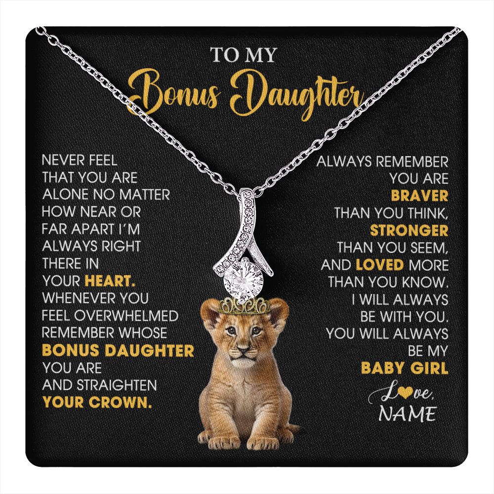 Alluring Beauty Necklace 14K White Gold Finish | 1 | Personalized To My Bonus Daughter Necklace From Stepmom Stepdad Never Feel You Are Alone Lion Birthday Gift Stepddaughter Christmas Gift Box Message Card | teecentury