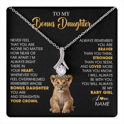Alluring Beauty Necklace 14K White Gold Finish | 1 | Personalized To My Bonus Daughter Necklace From Stepmom Stepdad Never Feel You Are Alone Lion Birthday Gift Stepddaughter Christmas Gift Box Message Card | teecentury