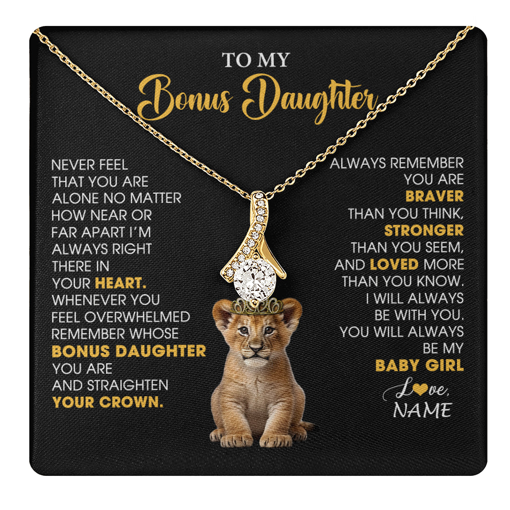 Alluring Beauty Necklace 18K Yellow Gold Finish | 1 | Personalized To My Bonus Daughter Necklace From Stepmom Stepdad Never Feel You Are Alone Lion Birthday Gift Stepddaughter Christmas Gift Box Message Card | teecentury