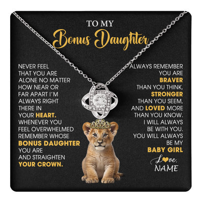 Love Knot Necklace 14K White Gold Finish | 1 | Personalized To My Bonus Daughter Necklace From Stepmom Stepdad Never Feel You Are Alone Lion Birthday Gift Stepddaughter Christmas Gift Box Message Card | teecentury