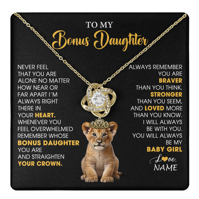 Love Knot Necklace 18K Yellow Gold Finish | 1 | Personalized To My Bonus Daughter Necklace From Stepmom Stepdad Never Feel You Are Alone Lion Birthday Gift Stepddaughter Christmas Gift Box Message Card | teecentury