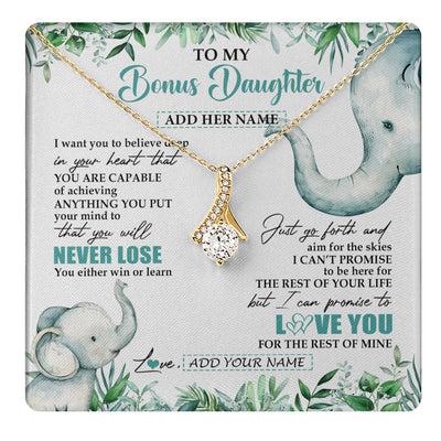 Alluring Beauty Necklace 18K Yellow Gold Finish | 1 | Personalized To My Bonus Daughter Necklace From Stepmom Stepdad You Will Never Lose Elephant Stepdaughter Birthday Gifts Christmas Gift Box Message Card | teecentury