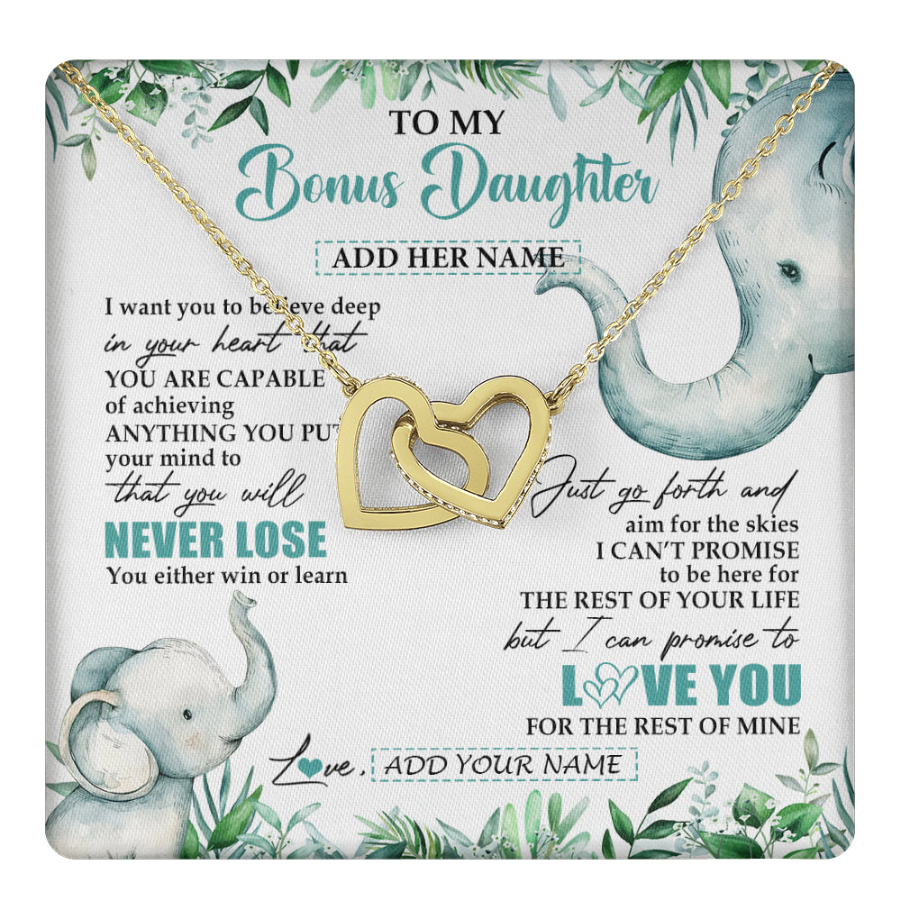 Interlocking Hearts Necklace 18K Yellow Gold Finish | 1 | Personalized To My Bonus Daughter Necklace From Stepmom Stepdad You Will Never Lose Elephant Stepdaughter Birthday Gifts Christmas Gift Box Message Card | teecentury
