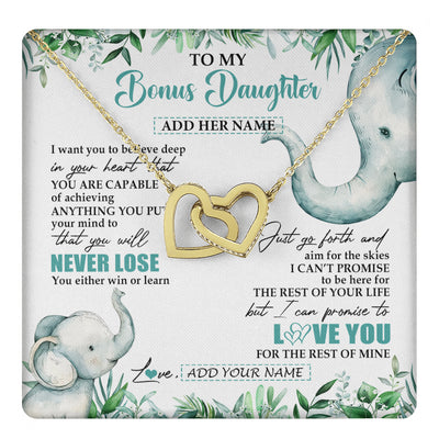 Interlocking Hearts Necklace 18K Yellow Gold Finish | 1 | Personalized To My Bonus Daughter Necklace From Stepmom Stepdad You Will Never Lose Elephant Stepdaughter Birthday Gifts Christmas Gift Box Message Card | teecentury