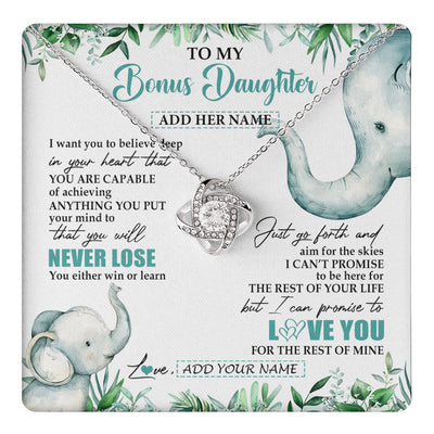 Love Knot Necklace 14K White Gold Finish | 1 | Personalized To My Bonus Daughter Necklace From Stepmom Stepdad You Will Never Lose Elephant Stepdaughter Birthday Gifts Christmas Gift Box Message Card | teecentury