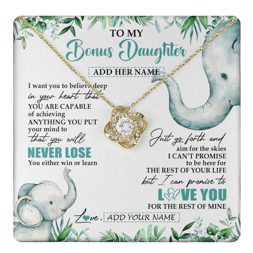 Love Knot Necklace 18K Yellow Gold Finish | 1 | Personalized To My Bonus Daughter Necklace From Stepmom Stepdad You Will Never Lose Elephant Stepdaughter Birthday Gifts Christmas Gift Box Message Card | teecentury