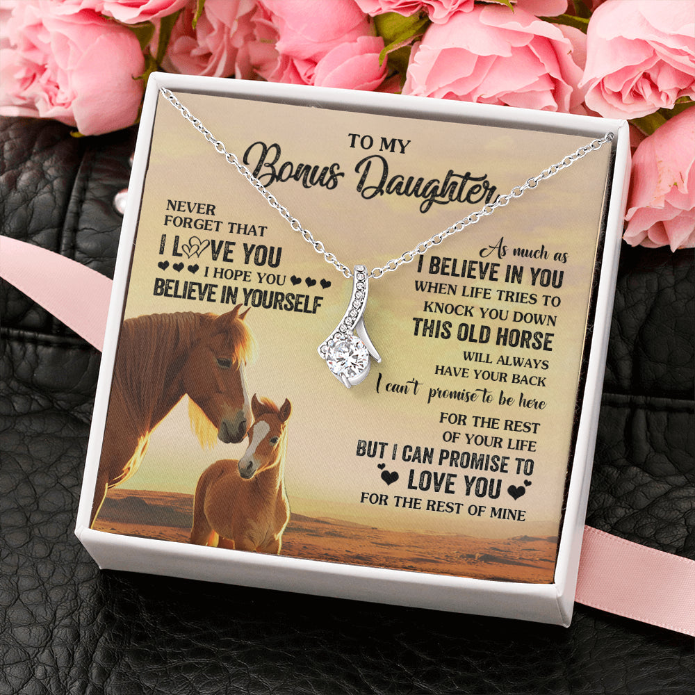 Alluring Beauty Necklace 14K White Gold Finish | 2 | Personalized To My Bonus Daughter Necklace From Stepmom This Old Horse Love You Stepddaughter Birthday Jewelry Christmas Customized Gift Box Message Card | teecentury