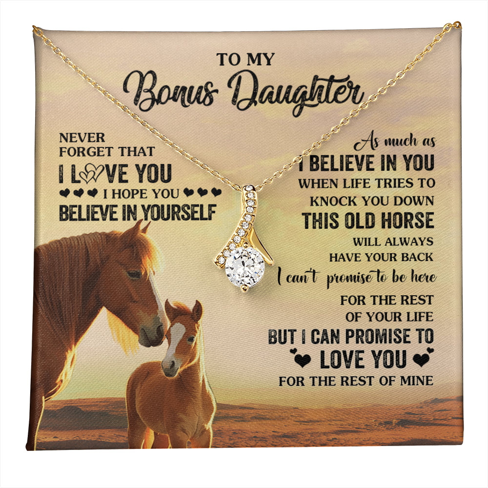Alluring Beauty Necklace 18K Yellow Gold Finish | 1 | Personalized To My Bonus Daughter Necklace From Stepmom This Old Horse Love You Stepddaughter Birthday Jewelry Christmas Customized Gift Box Message Card | teecentury