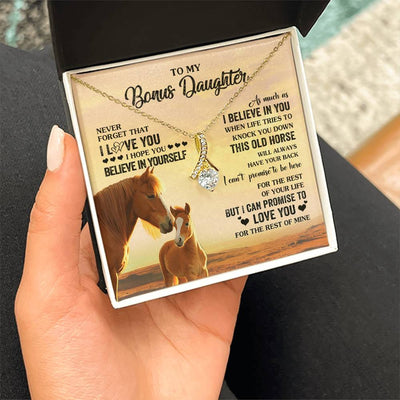 Alluring Beauty Necklace 18K Yellow Gold Finish | 2 | Personalized To My Bonus Daughter Necklace From Stepmom This Old Horse Love You Stepddaughter Birthday Jewelry Christmas Customized Gift Box Message Card | teecentury