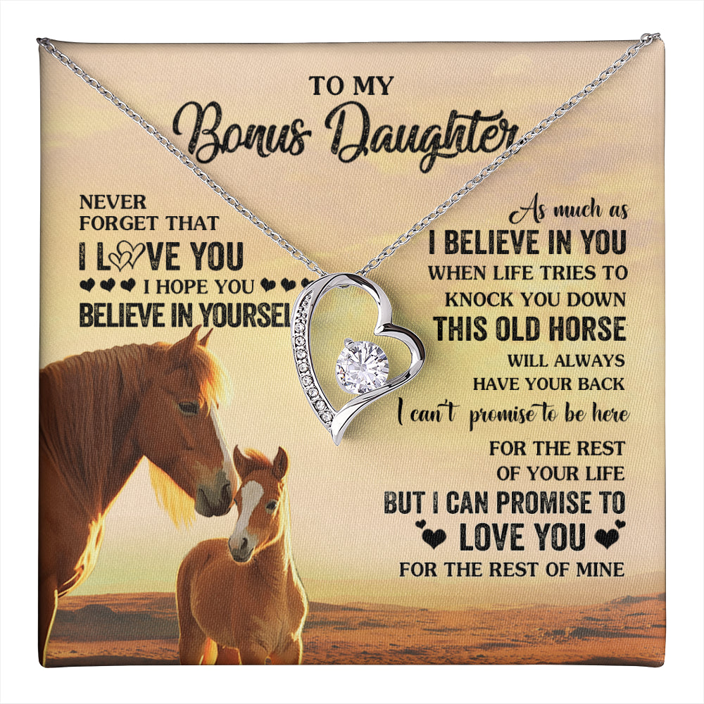 Forever Love Necklace 14K White Gold Finish | 1 | Personalized To My Bonus Daughter Necklace From Stepmom This Old Horse Love You Stepddaughter Birthday Jewelry Christmas Customized Gift Box Message Card | teecentury