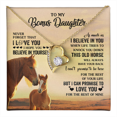 Forever Love Necklace 18K Yellow Gold Finish | 1 | Personalized To My Bonus Daughter Necklace From Stepmom This Old Horse Love You Stepddaughter Birthday Jewelry Christmas Customized Gift Box Message Card | teecentury